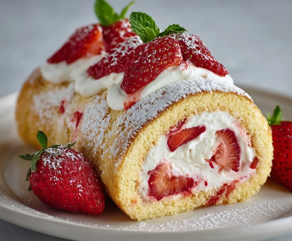 Strawberry and Cream Cheese Swiss Roll