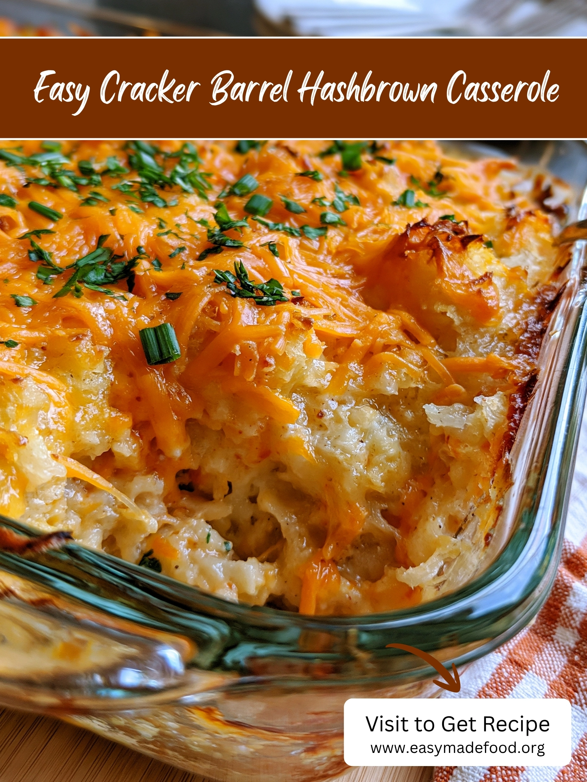 Easy cracker barrel hashbrown casserole recipe — the creamy, cheesy copycat casserole with a golden cheese top, visit Easy Made Food to get the recipe