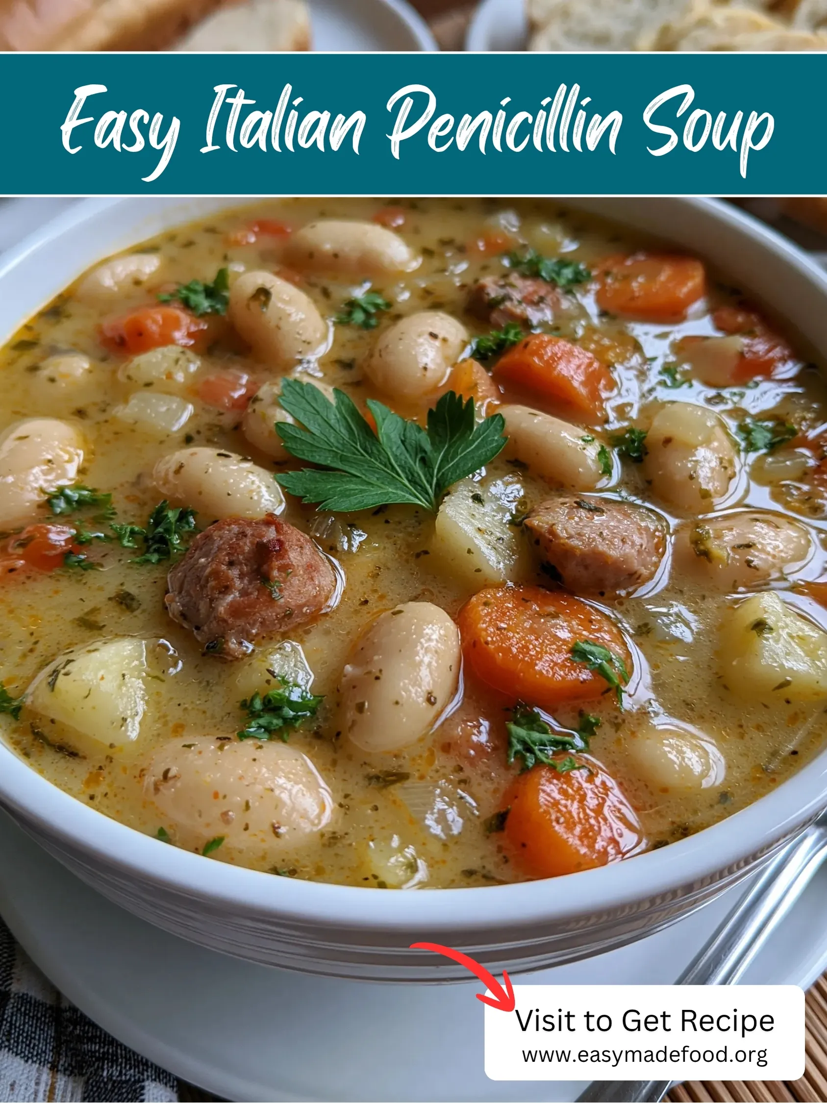 Easy Italian penicillin soup recipe — the cozy cure-all bowl with beans, sausage and golden broth, visit Easy Made Food to get the recipe
