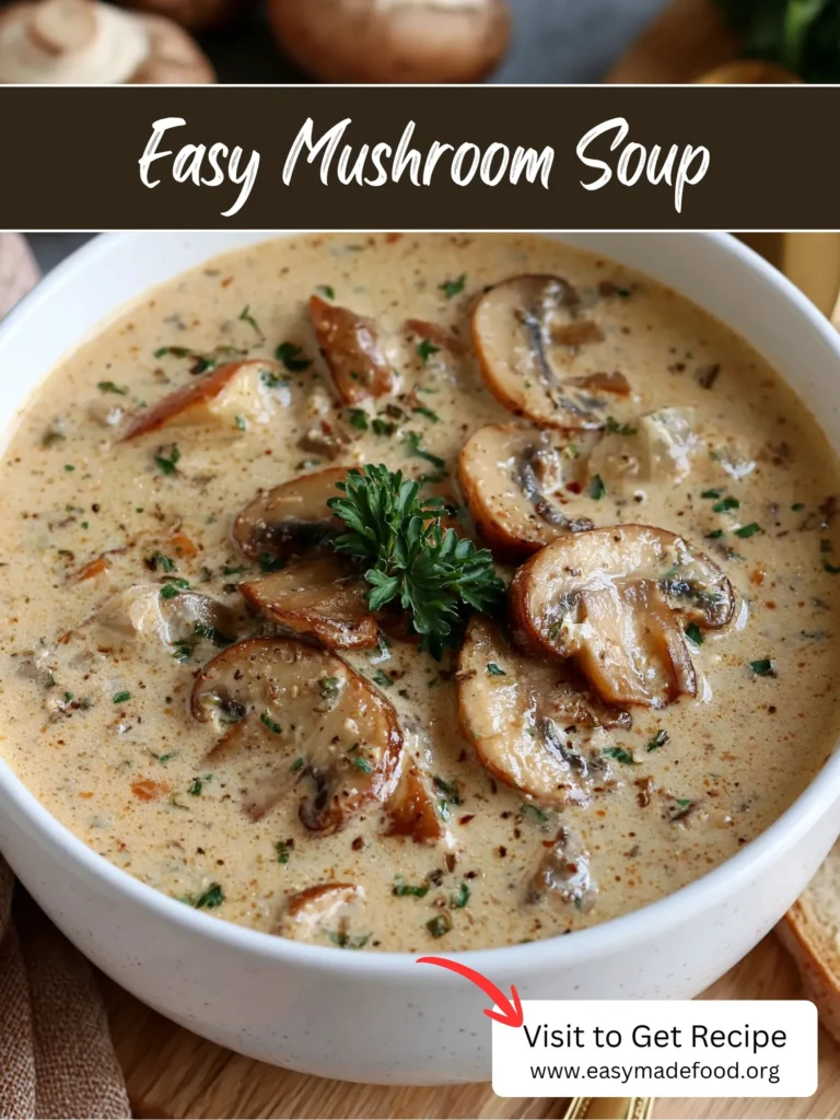 Easy mushroom soup recipe — rich, creamy and loaded with golden mushrooms, visit Easy Made Food to get the recipe
