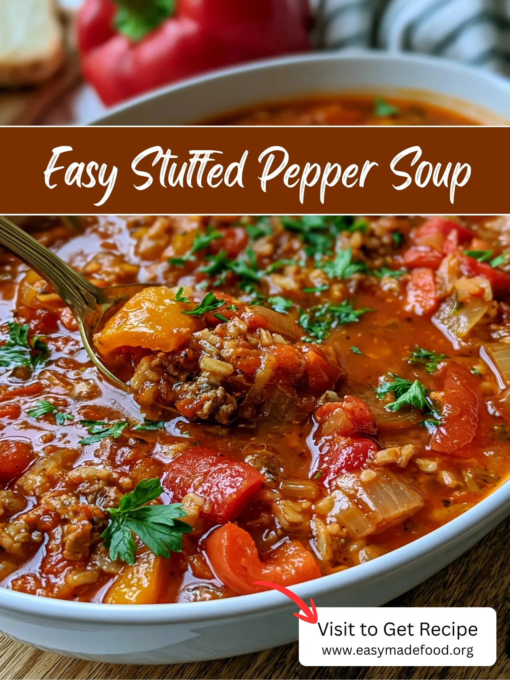 Easy stuffed pepper soup recipe — all the flavor of stuffed peppers in one easy pot, visit Easy Made Food to get the recipe